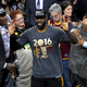 LeBron James of the Cleveland Cavaliers reacts after defeating the Golden State Warriors 93-89 in Game 7 of the 2016 NBA Finals at Oracle Arena in Oakland, Calif., on June 19, 2016.
Thearon W. Henderson/Getty Images